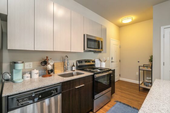 Kitchen with silver appliances