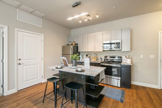 Kitchen with silver appliances
