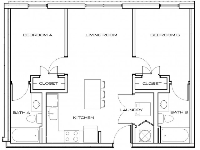 Helton 2 - 2Br, 2Ba Floor plan