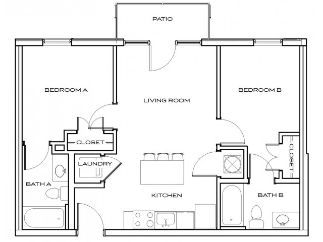 Helton 1 - 2Br, 2Ba Floor plan