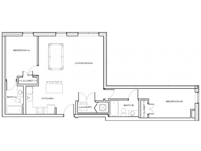 Witten 1 - 2Br, 2Ba Floor plan