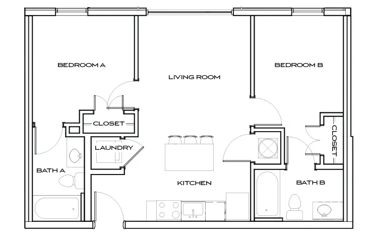 Helton 1 - 2Br, 2Ba Floor plan